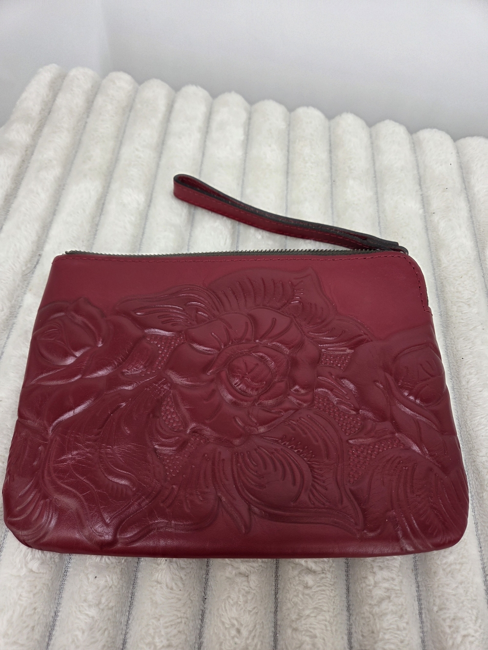 Patricia Nash Embossed Floral Wristlet Clutch in Burgundy